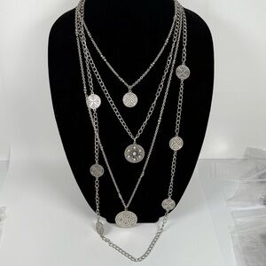 Premier Designs Medallion Convertible Silver Tone Necklace Retired